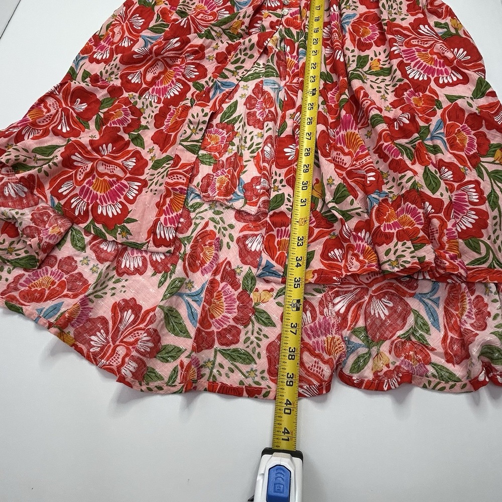 Rachel Zoe Smocked Waist Midi Skirt Women's Large Boho Beach Resort Red Floral - Picture 7 of 11